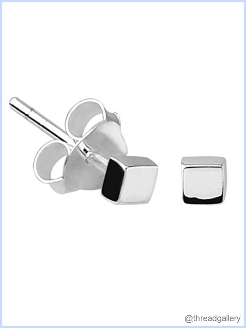 925 Sterling Silver Tiny Square Stud Earrings High Polished Push Back